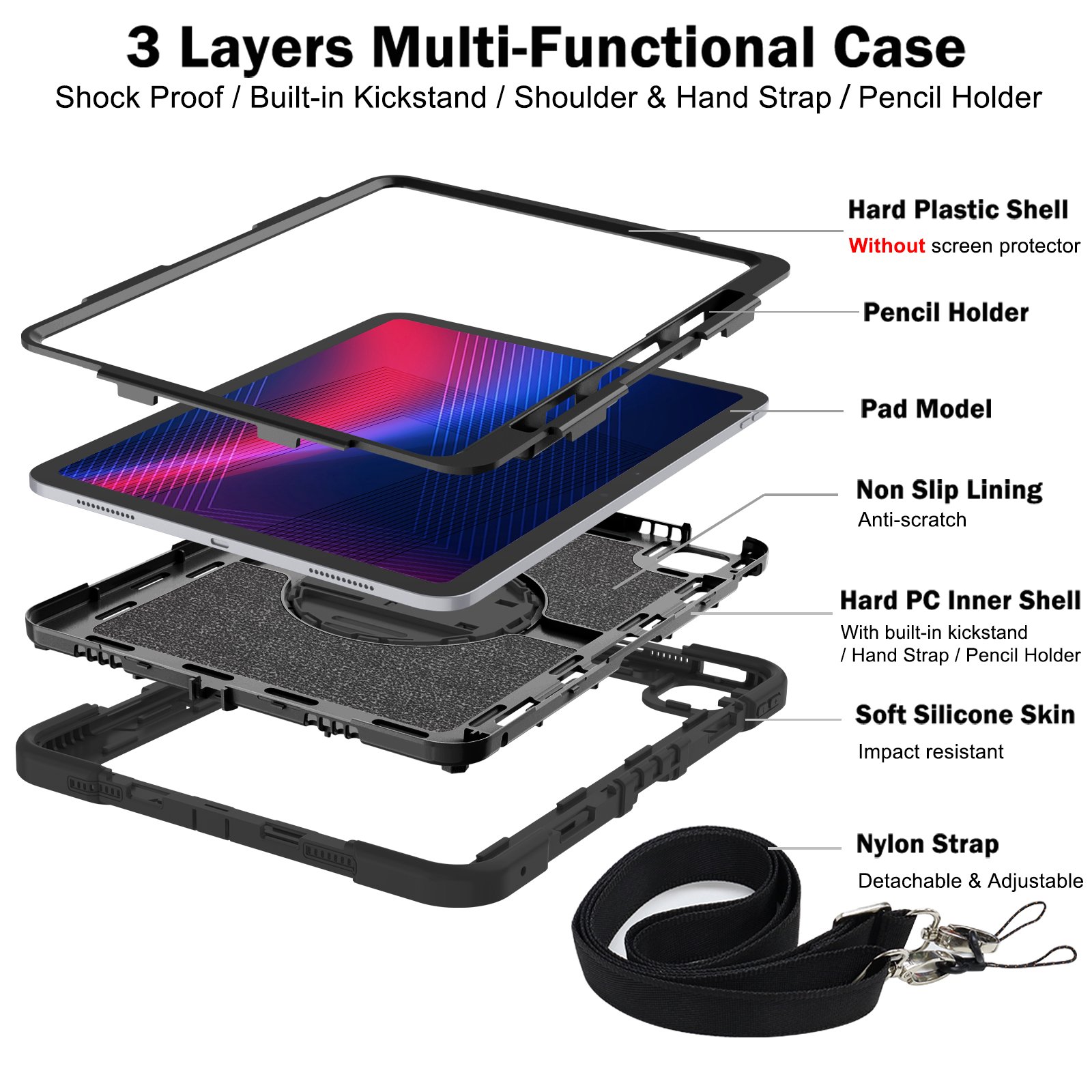 New Arrivival Adjustable 360 Swivel Kickstand Full-body Protective Tablet Case for iPad Pro 13 Inch M4 2024 Case