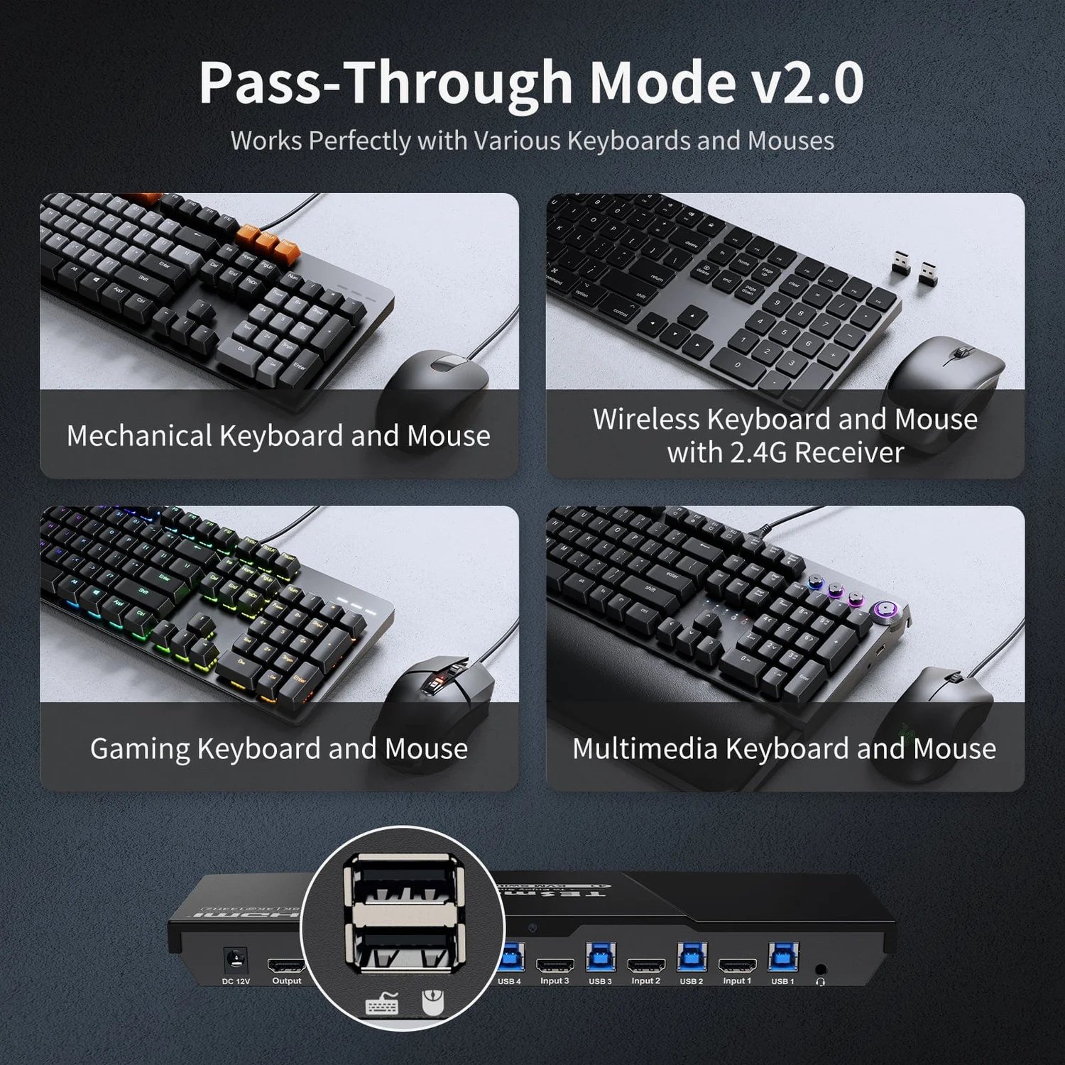 TESmart 4-Port 8K60 HDMI 2.1 KVM Switch w/ ADI Chip, EDID, 4K144Hz for Gaming, 4 PCs 1 Monitor
