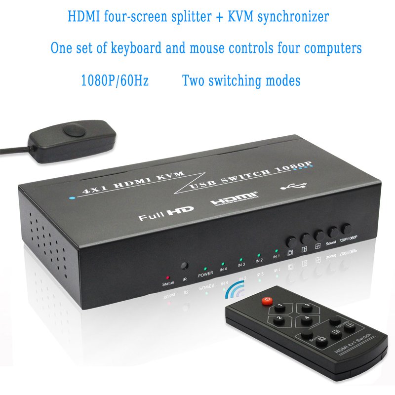 4K@60Hz KVM Switch HDMI USB Port 4 in 1 Out Switcher Selector for 4 Computers Share Keyboard Mouse Printer and 1 HD Monitor