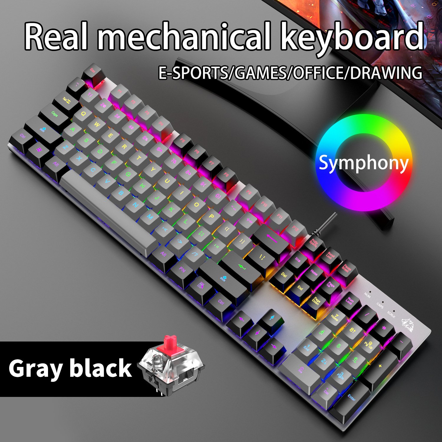 104 Keys Blue Switch Full Size Free Wolf K1 Wired Backlight Mechanical Keyboard