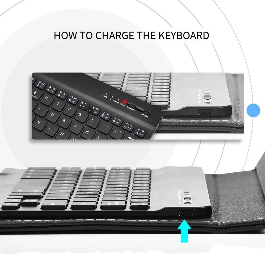 Portable Wireless BT Keyboard Portfolio Flip Leather Case Cover with Wireless Keyboard for 4.5'' 6.8'' Smart Phones