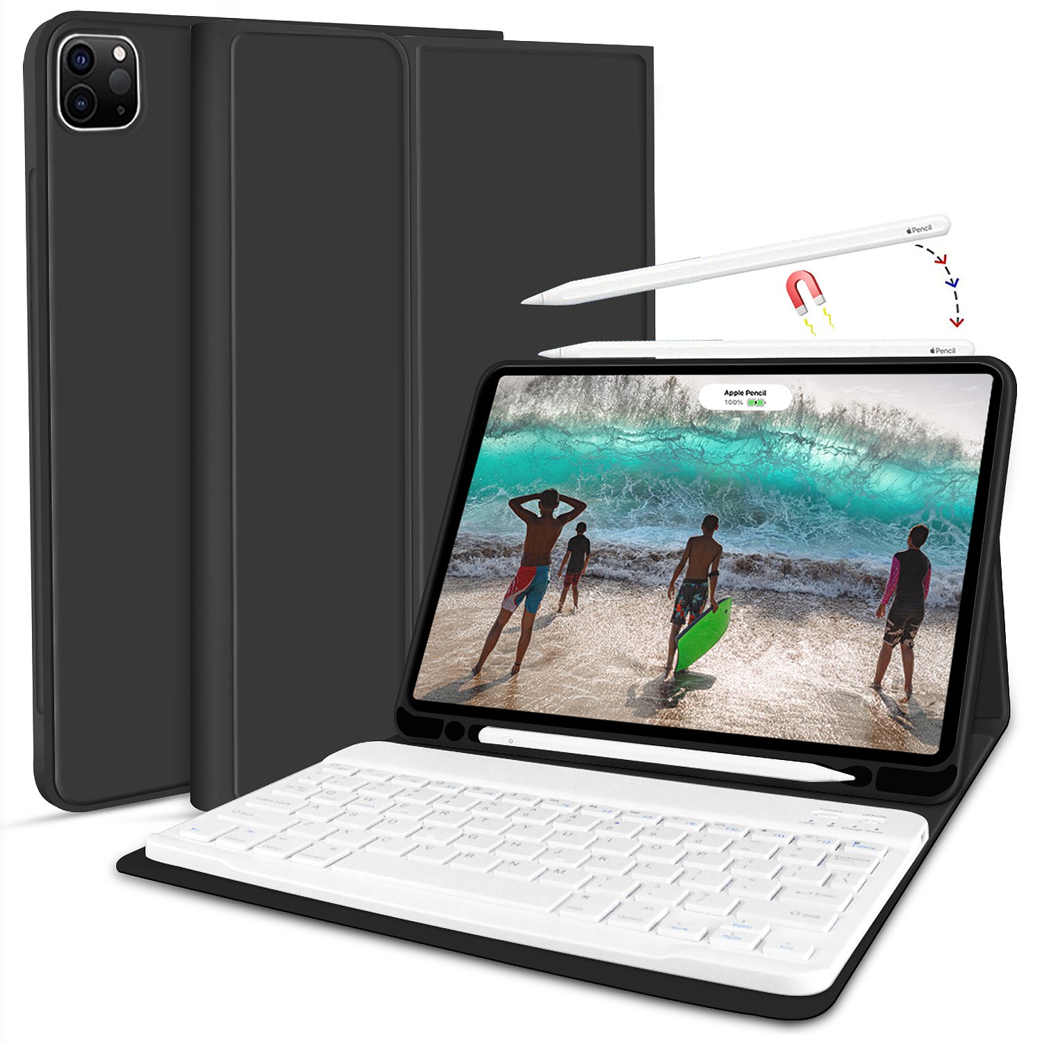 Kenke New Design Leather Protective Keyboard Case With Removable Wireless Keyboard for iPad Pro 11 Inch