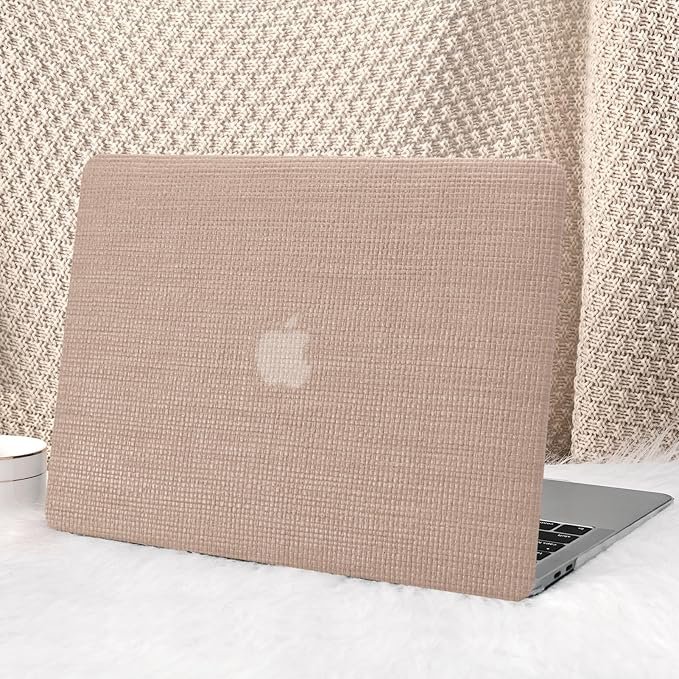 Elegant Leather Plastic Hard Shell Case with Transparent Keyboard Cover Brown Woven Air 13 M3 15 inch Laptop Case for Macbook