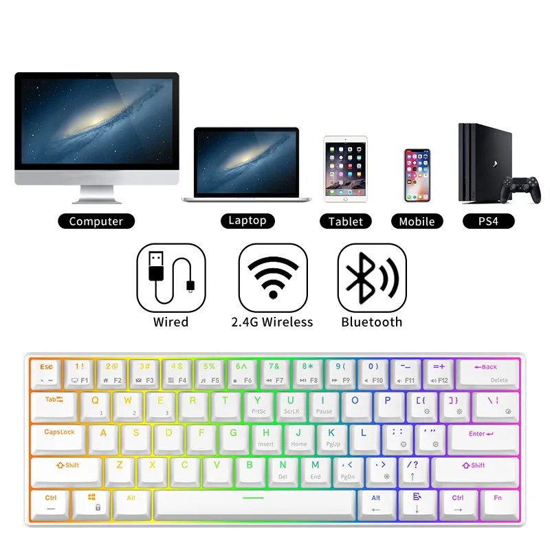 61 key the third mock examination backlight RGB wired wireless BTmechanical game keyboard multi-color keycap keypad