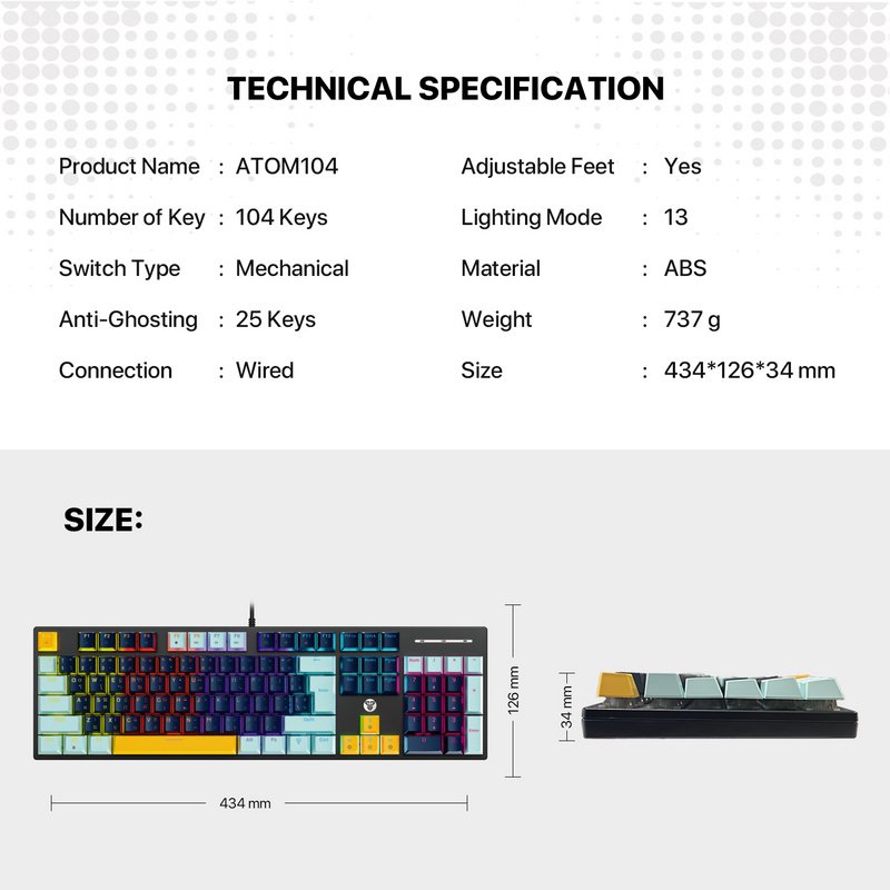 MK856 Hot Swappable Red Switch Wired 65% Mechanical Gaming Keyboard Backlit 68 Keys Compact Gamer Gaming Keyboard Wireless