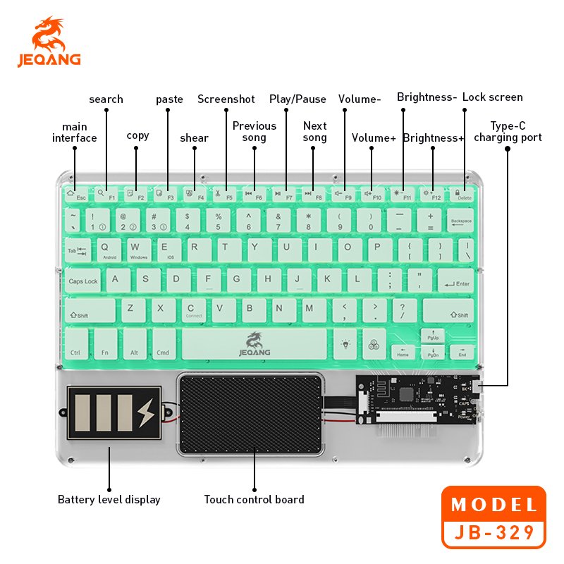 Jeqang RGB Colorful Lighting Bluetooth Keyboard Cover for Laptop & Phone Touch Pad Magic Keyboard