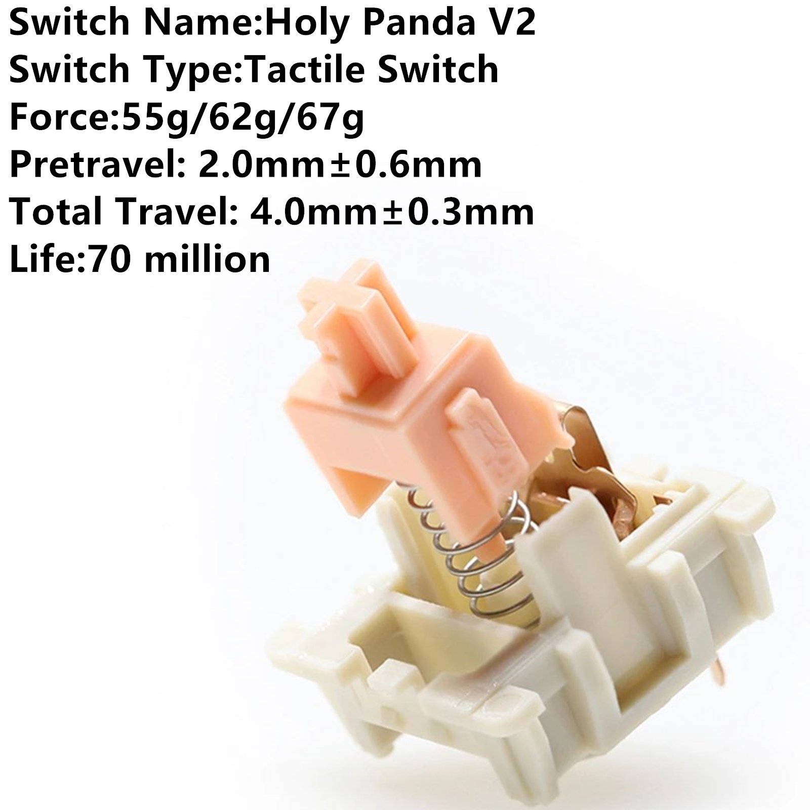 HZGAMER Holy Panda V2 Tactile Keyboard Switch 3 Pins 55g 62g 67g PC POM Nylon Factory Lubed Mechanical Keyboard Custom Switches