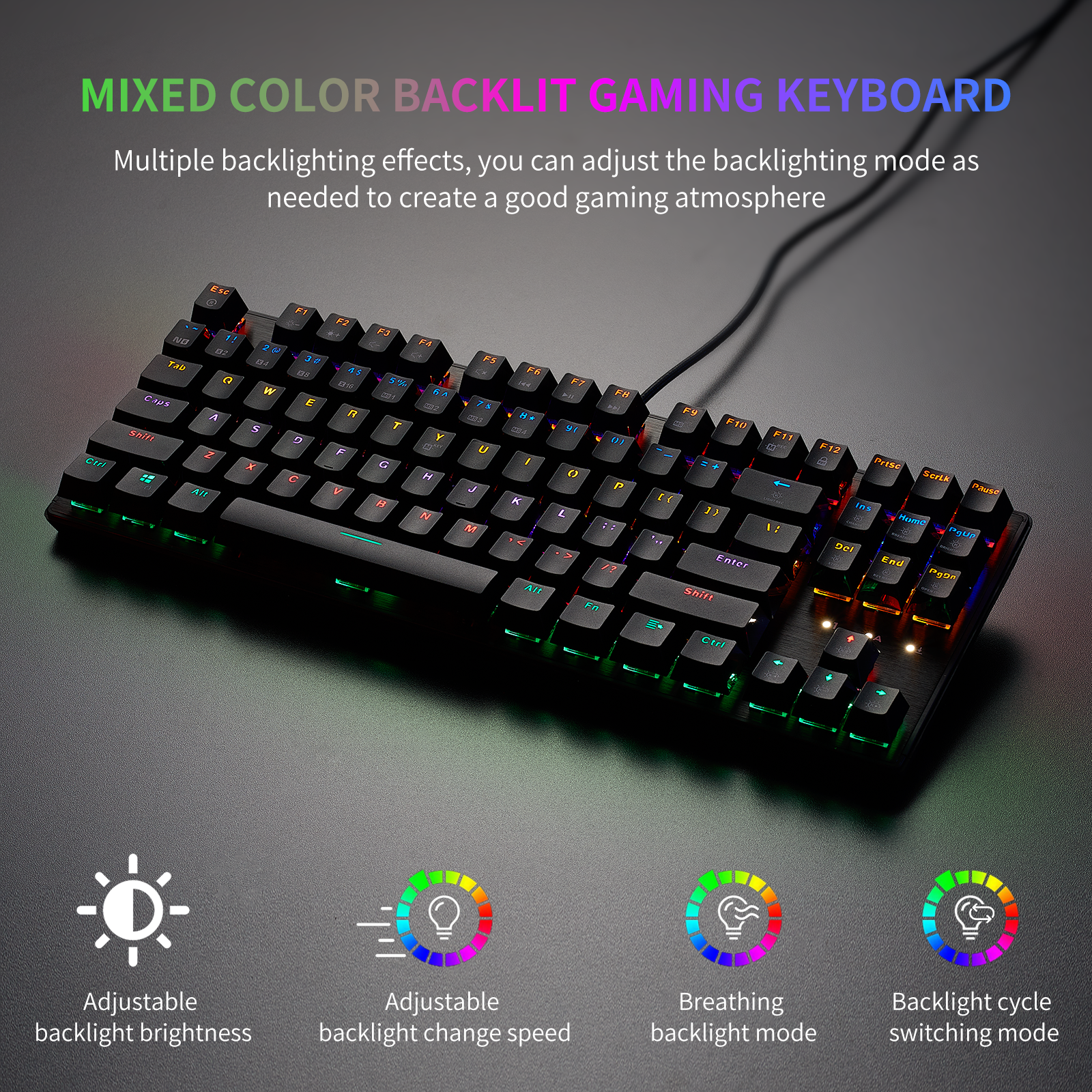87 Keys RGB Backlit Compact Mini Keyboard USB Type-C Wired Hot Swap Ergonomic Red Switch Gaming Mechanical Keyboard For Laptop