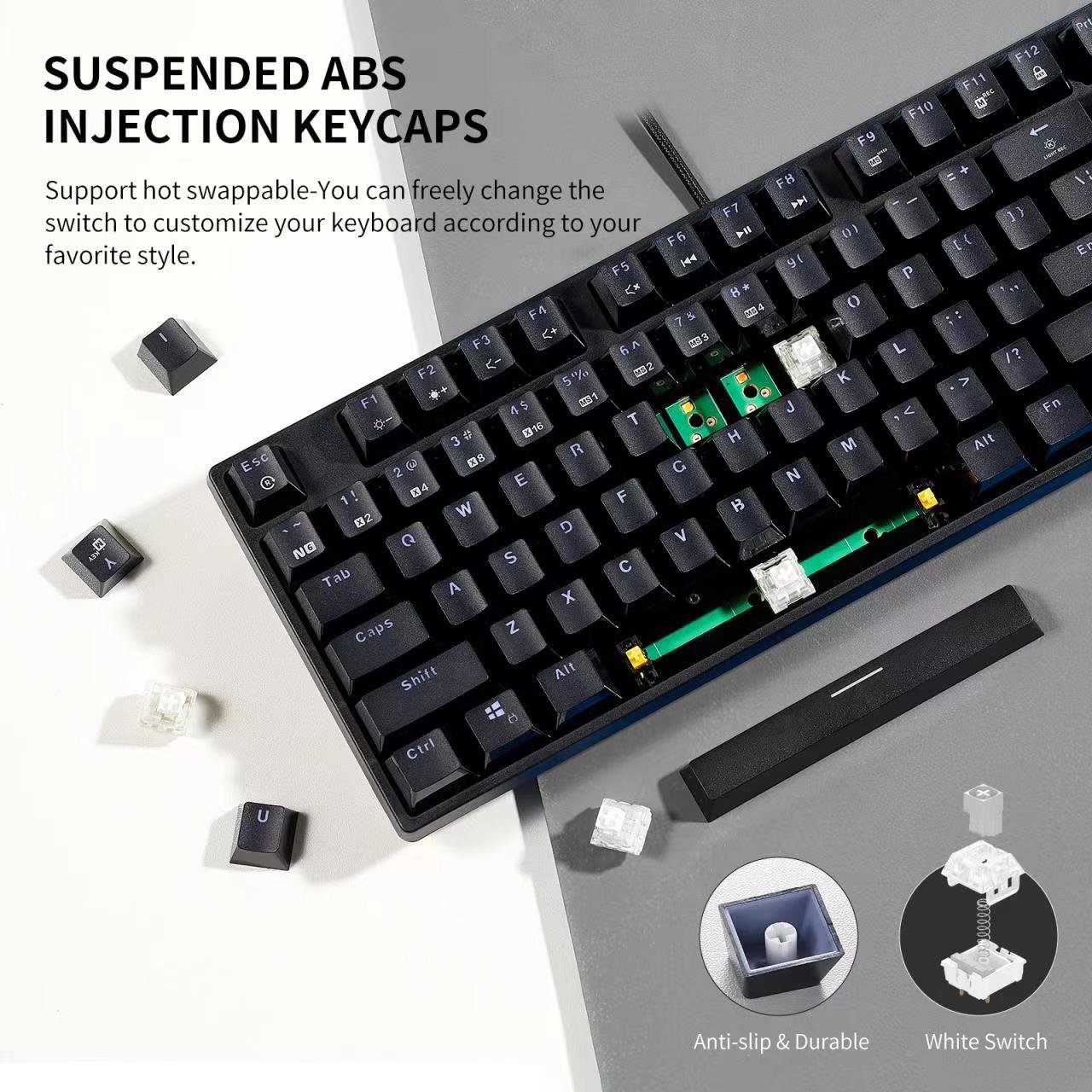 87 Keys RGB Backlit Compact Mini Keyboard USB Type-C Wired Hot Swap Ergonomic Red Switch Gaming Mechanical Keyboard For Laptop