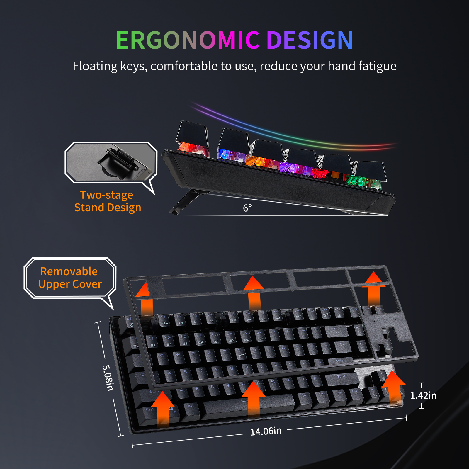 87 Keys RGB Backlit Compact Mini Keyboard USB Type-C Wired Hot Swap Ergonomic Red Switch Gaming Mechanical Keyboard For Laptop