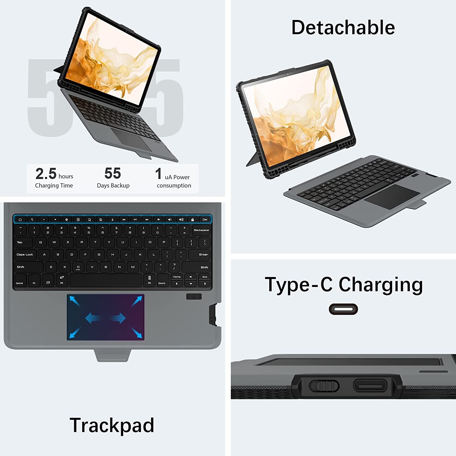 Nillkin Detachable Keyboard for Samsung Tab S8+ S7+ S7FE with Camera Cover and Touchpad S8 Keyboard Case