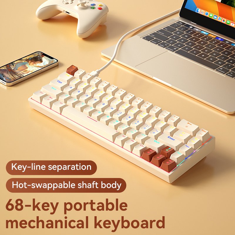 B.O.W Hot Selling Wired 68 Keys Hotswap Mini Mechanical Gaming Keyboards Full Anti-ghosting Red Brown Switch For PC Gamer