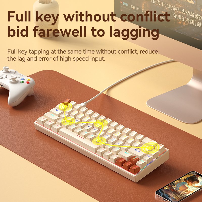 B.O.W Hot Selling Wired 68 Keys Hotswap Mini Mechanical Gaming Keyboards Full Anti-ghosting Red Brown Switch For PC Gamer