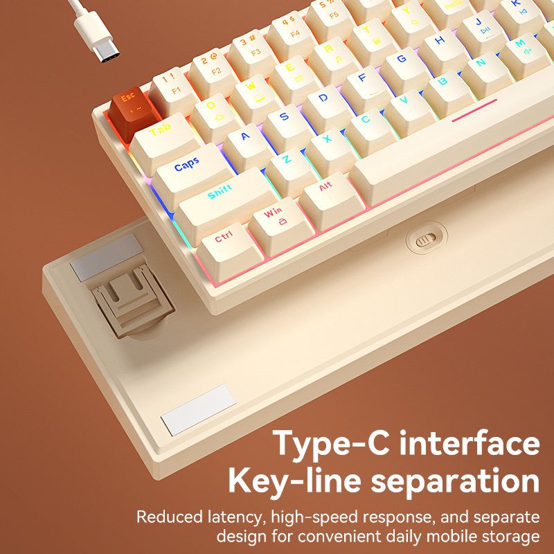 B.O.W Hot Selling Wired 68 Keys Hotswap Mini Mechanical Gaming Keyboards Full Anti-ghosting Red Brown Switch For PC Gamer