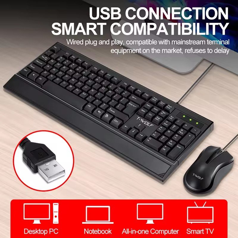 TF300 wired keyboard and mouse combo,optical USB mouse and keyboard for computer desktop business office work