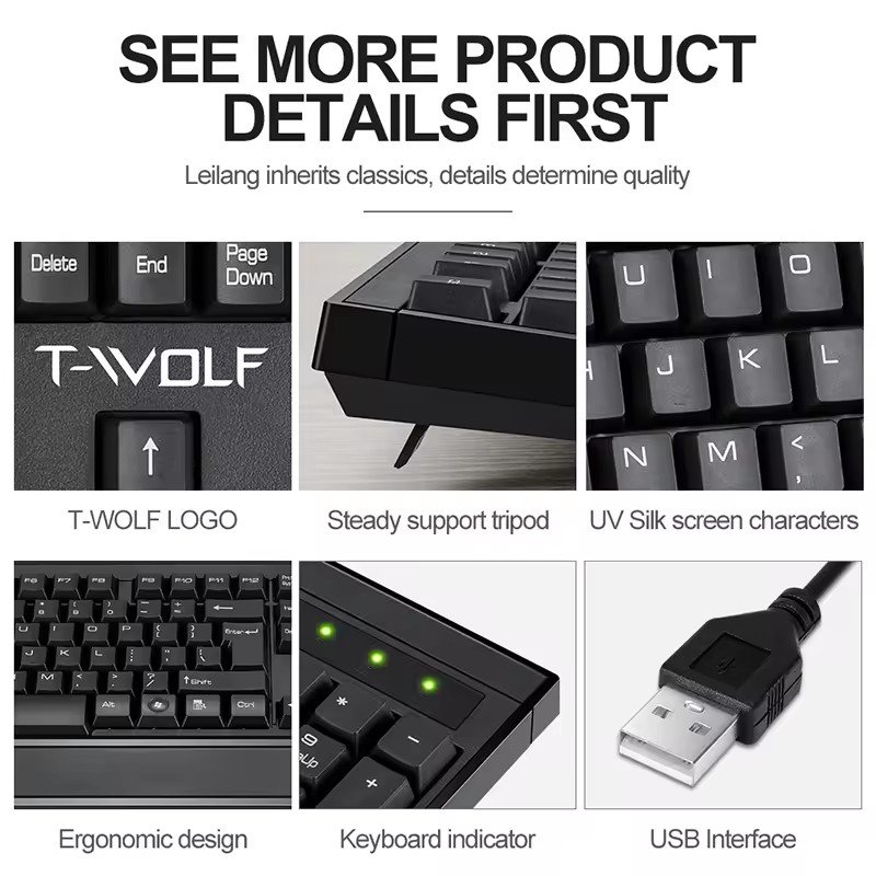 TF300 wired keyboard and mouse combo,optical USB mouse and keyboard for computer desktop business office work