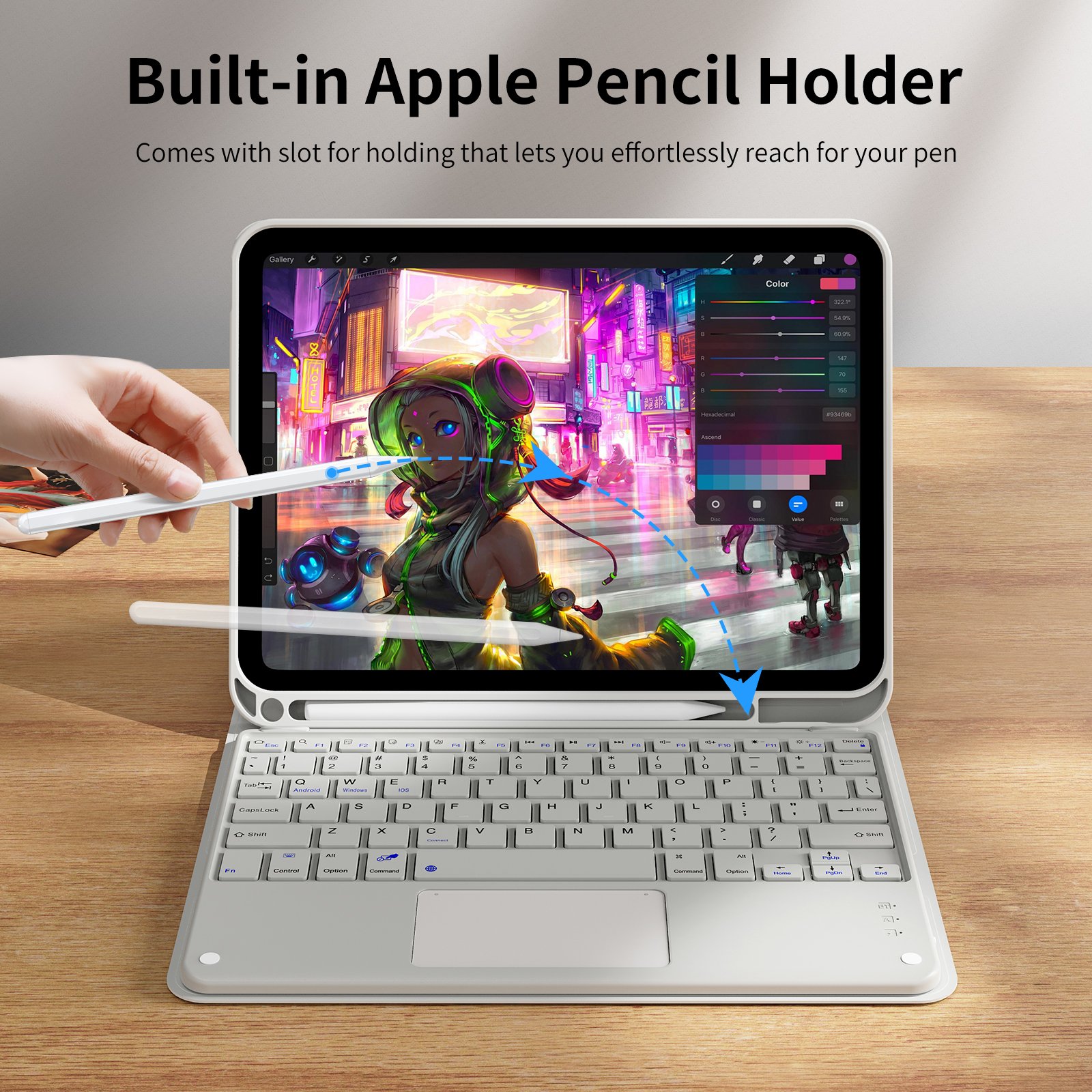 Kenke Hot-selling Wireless Keyboard Cover IPad 10th Strong Magnetic Absorption Tablet Case with Pencil Holder for IPad 10.9 Inch