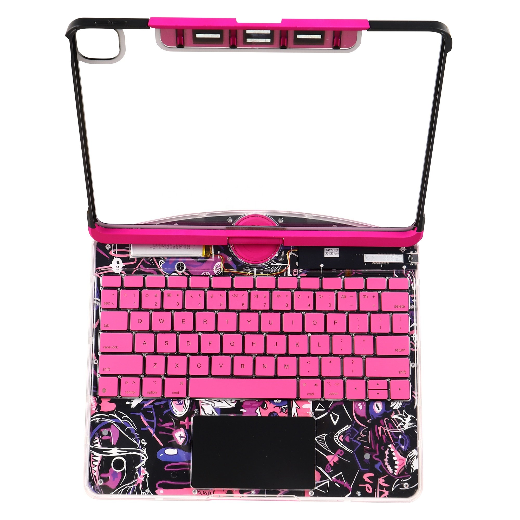 Factory OEM/ODM Cyberpunk Transparent 180, 360 Degree Rotation Magic Keyboard with 7RGB Backlit for 10.9'', 11'' and 12.9'' iPad