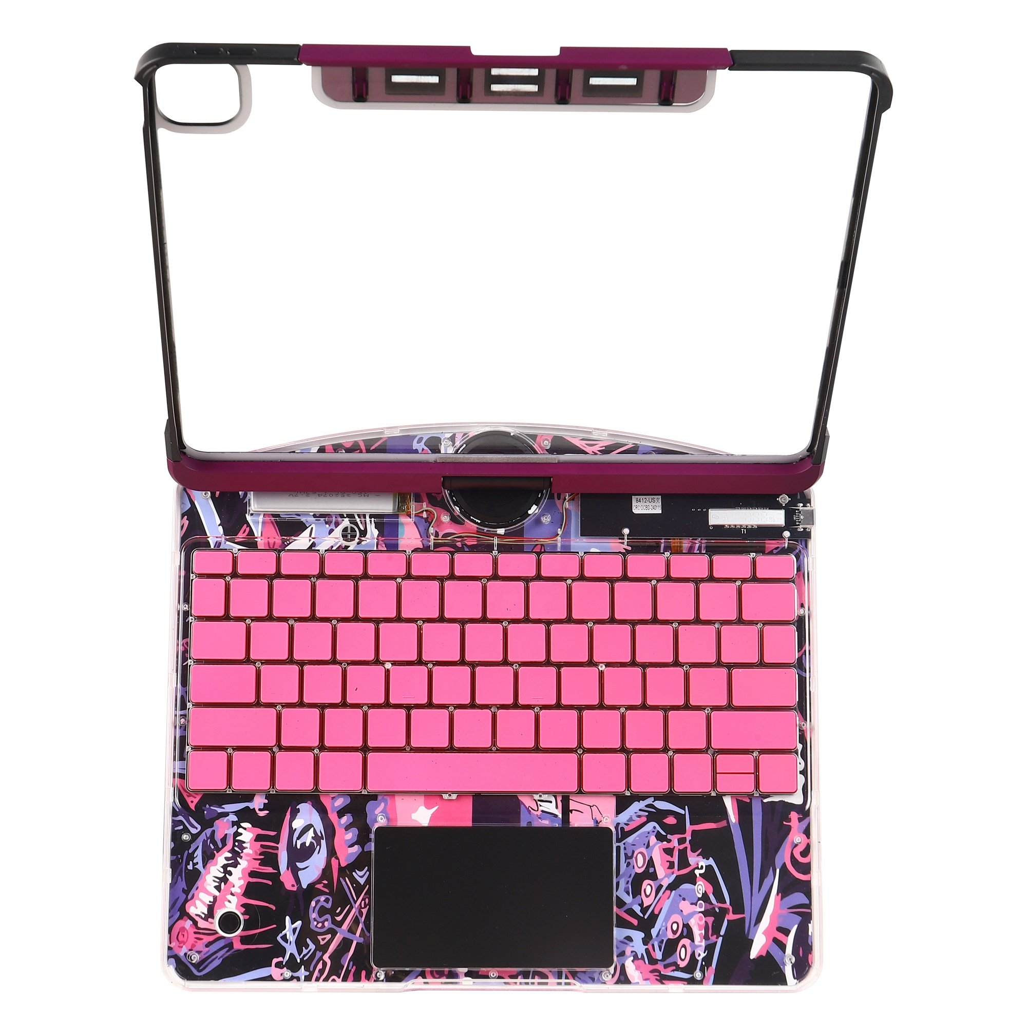 Factory OEM/ODM Cyberpunk Transparent 180, 360 Degree Rotation Magic Keyboard with 7RGB Backlit for 10.9'', 11'' and 12.9'' iPad