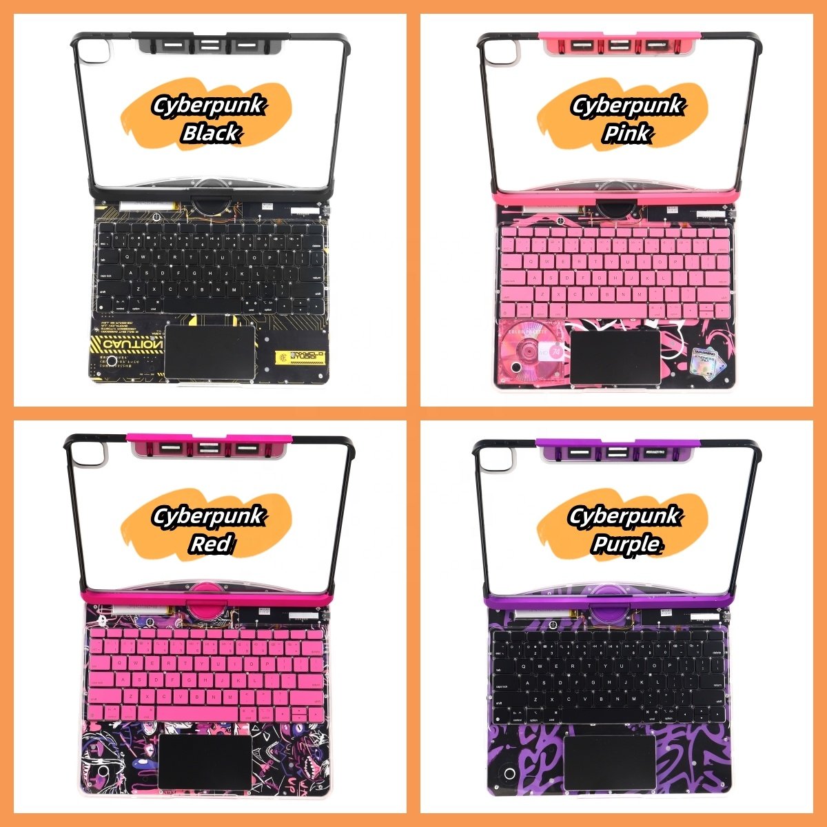 Factory OEM/ODM Cyberpunk Transparent 180, 360 Degree Rotation Magic Keyboard with 7RGB Backlit for 10.9'', 11'' and 12.9'' iPad