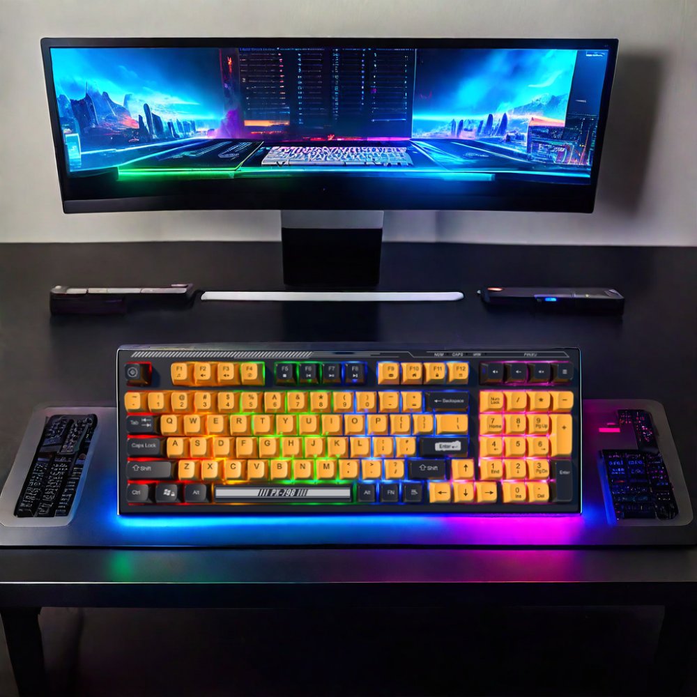 Mini Gaming Keyboard with USB Bluetooth Interface 2.4G Wireless BT Wired RGB Waterproof Backlit Keycap