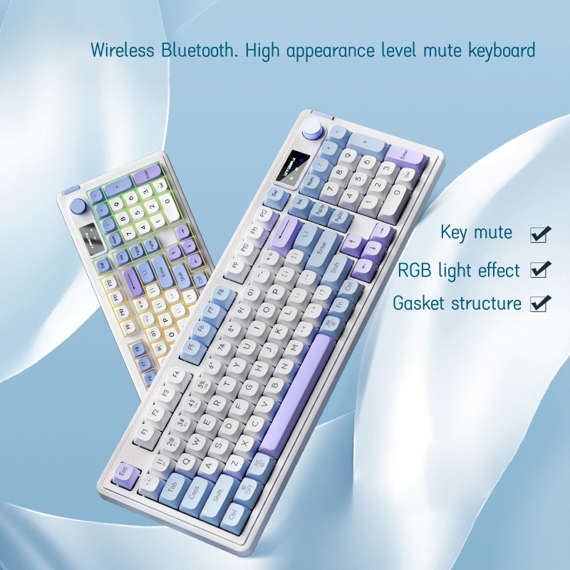 Wireless Gaming Mechanical Keyboard Hot Swap Rgb Blue Tooth Keyboard Switches Rechargeable With Multi-function Knobs