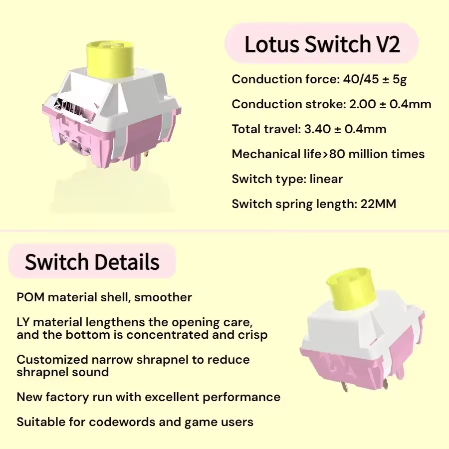 Lotus Switch V2 Mechanical MX Switches 5pins Linear Switch 45g Hot Swap Customized Keyboard Shaft for Gaming