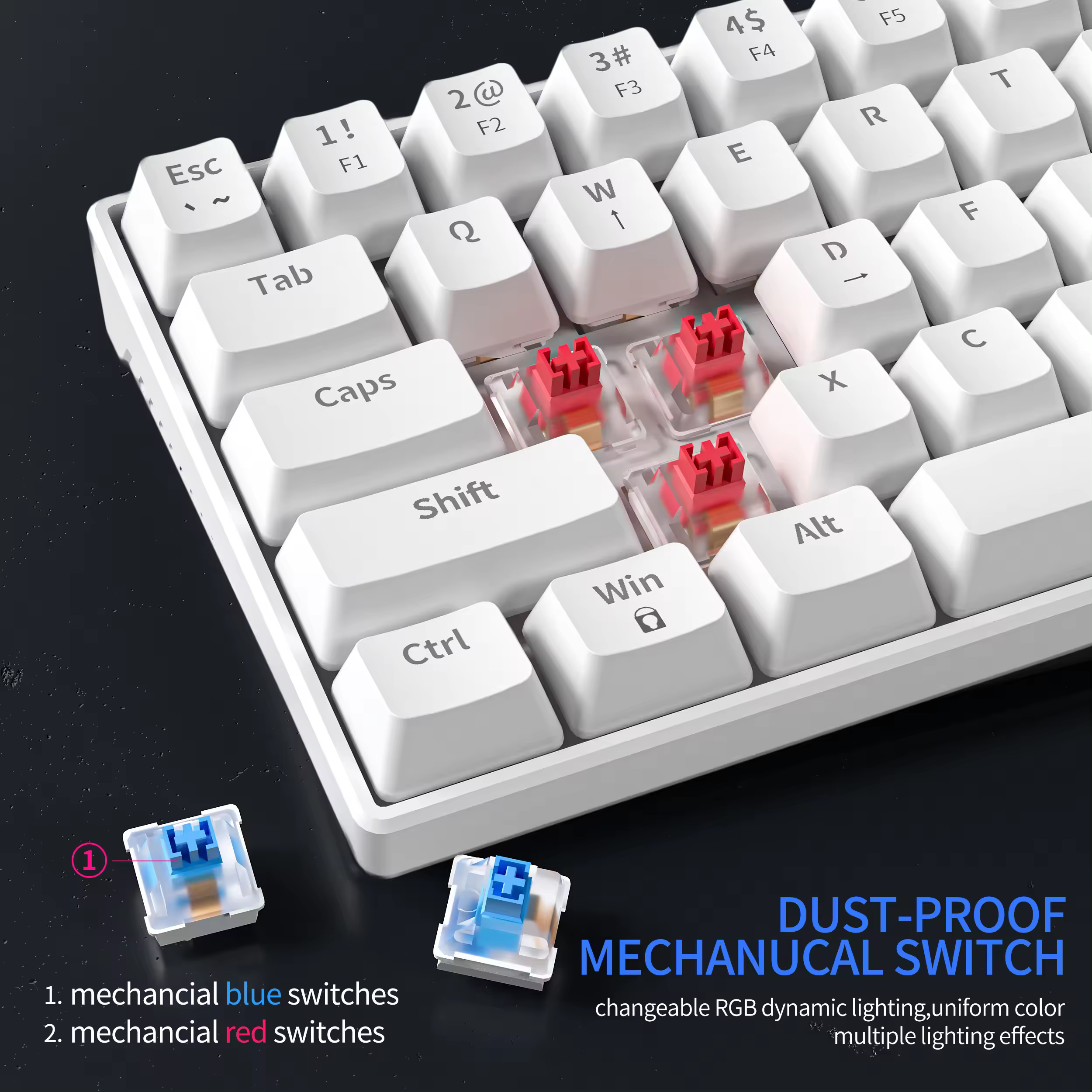 60% Keyboard 63 64 Keys Custom Keycap Blue Red Switch Backlit Full-key Anti-ghosting Usb Wired Gaming Mechanical Keyboard Rgb RF