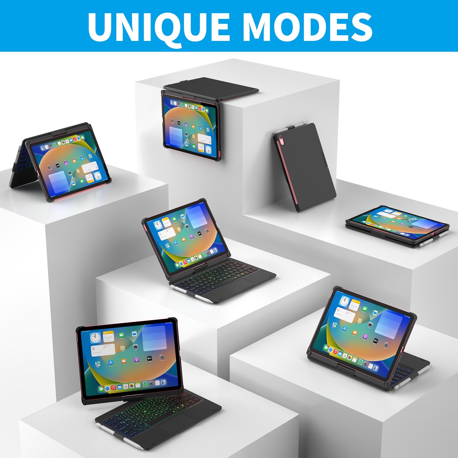For iPad 10th 10.9 inch Generation Case with Keyboard 7Color Backlight 360 Rotatable Protective Cover with Pencil Holder