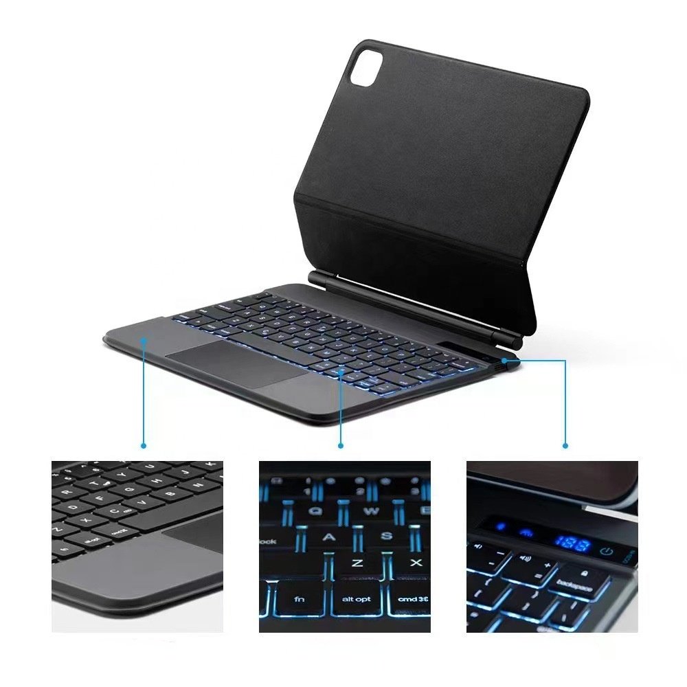 Quality Tablet Wireless Pu Leather Fiber Smart Keyboard Case Magnetic Touch LED Keyboard For Ipad Pro 10.9 11 12.9 Inch