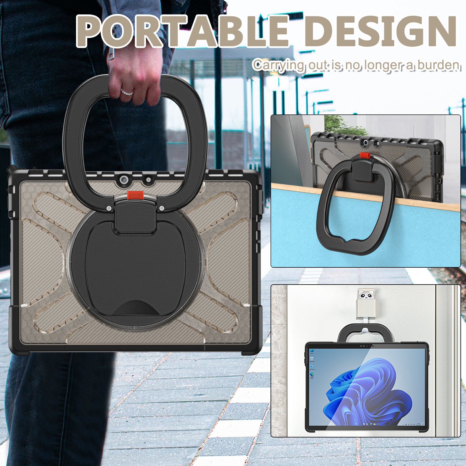 Multifunction TPU Tablet Cover For Microsoft Surface Pro 8 With Rotating Handle Kickstand Tablet Covers