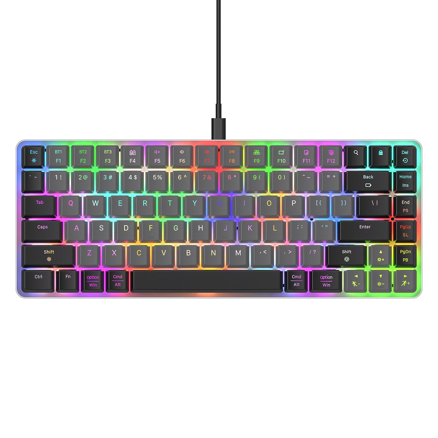 AZERTY Custom Spanish Arabic Low Profile Keyboard 84 Keys Aluminium RGB Gaming Keyboard Red/Brown Switch Mechanical Keyboard