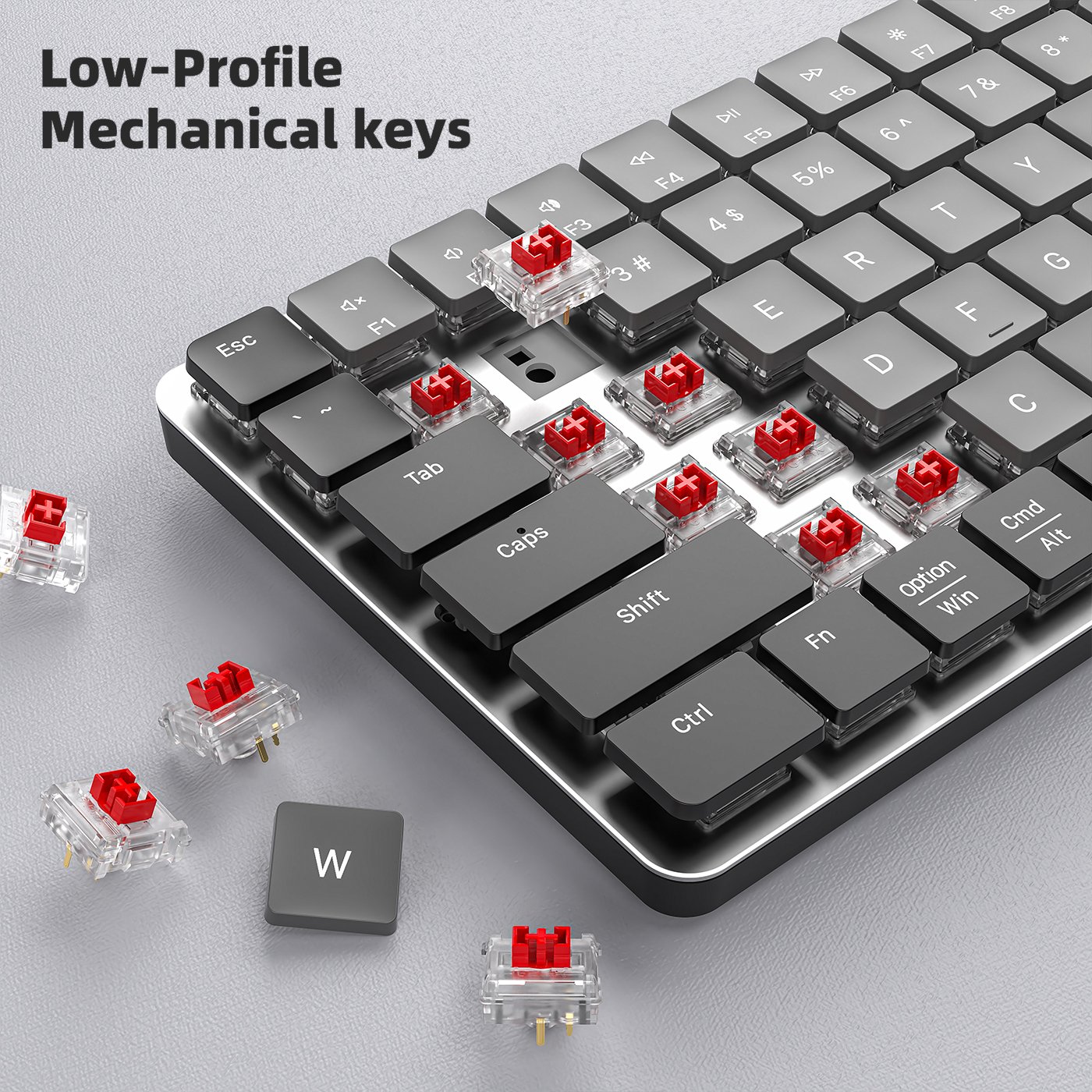 AZERTY Custom Spanish Arabic Low Profile Keyboard 84 Keys Aluminium RGB Gaming Keyboard Red/Brown Switch Mechanical Keyboard