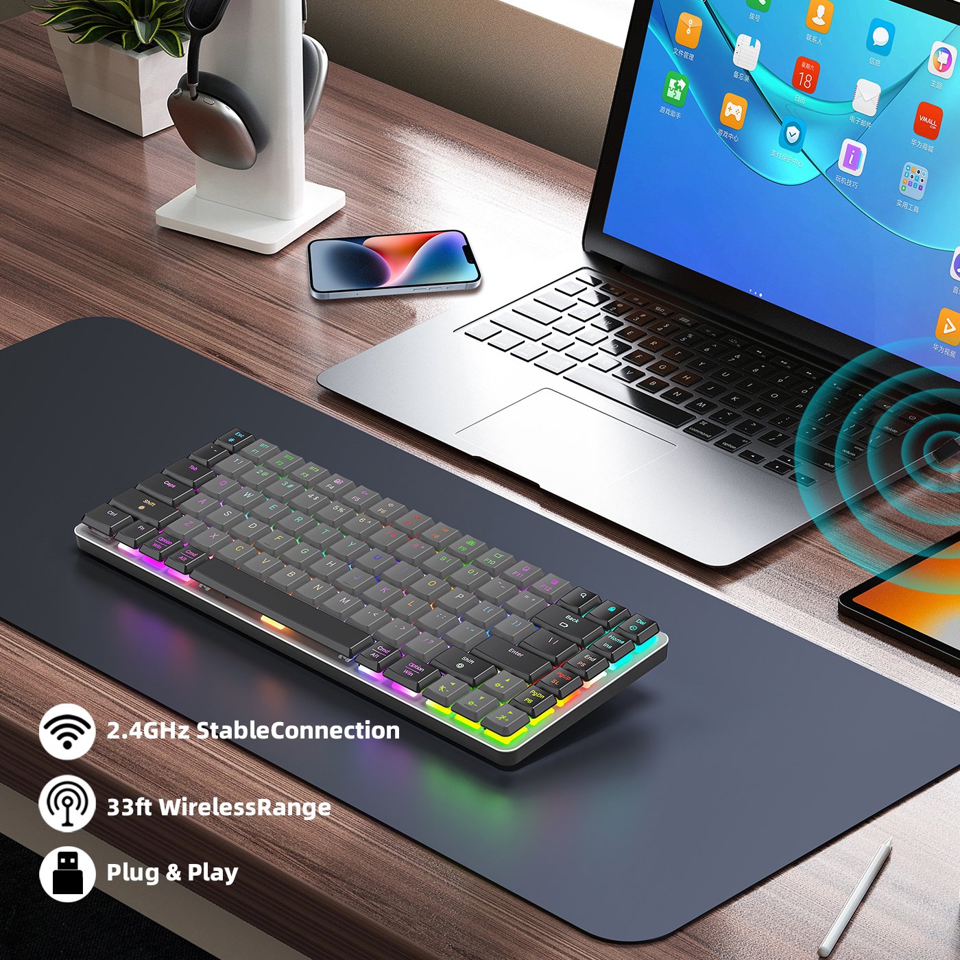 AZERTY Custom Spanish Arabic Low Profile Keyboard 84 Keys Aluminium RGB Gaming Keyboard Red/Brown Switch Mechanical Keyboard
