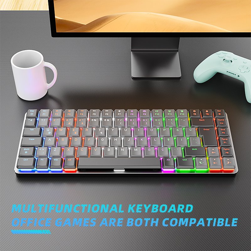 AZERTY Custom Spanish Arabic Low Profile Keyboard 84 Keys Aluminium RGB Gaming Keyboard Red/Brown Switch Mechanical Keyboard