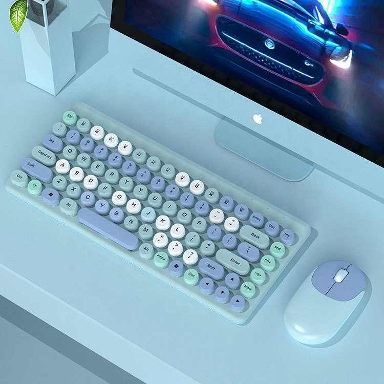 Pink Colored 2.4G Wireless Keyboard And Mouse Office Teclado Sem Fio for girls