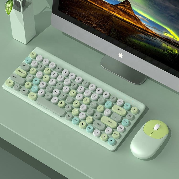 Pink Colored 2.4G Wireless Keyboard And Mouse Office Teclado Sem Fio for girls