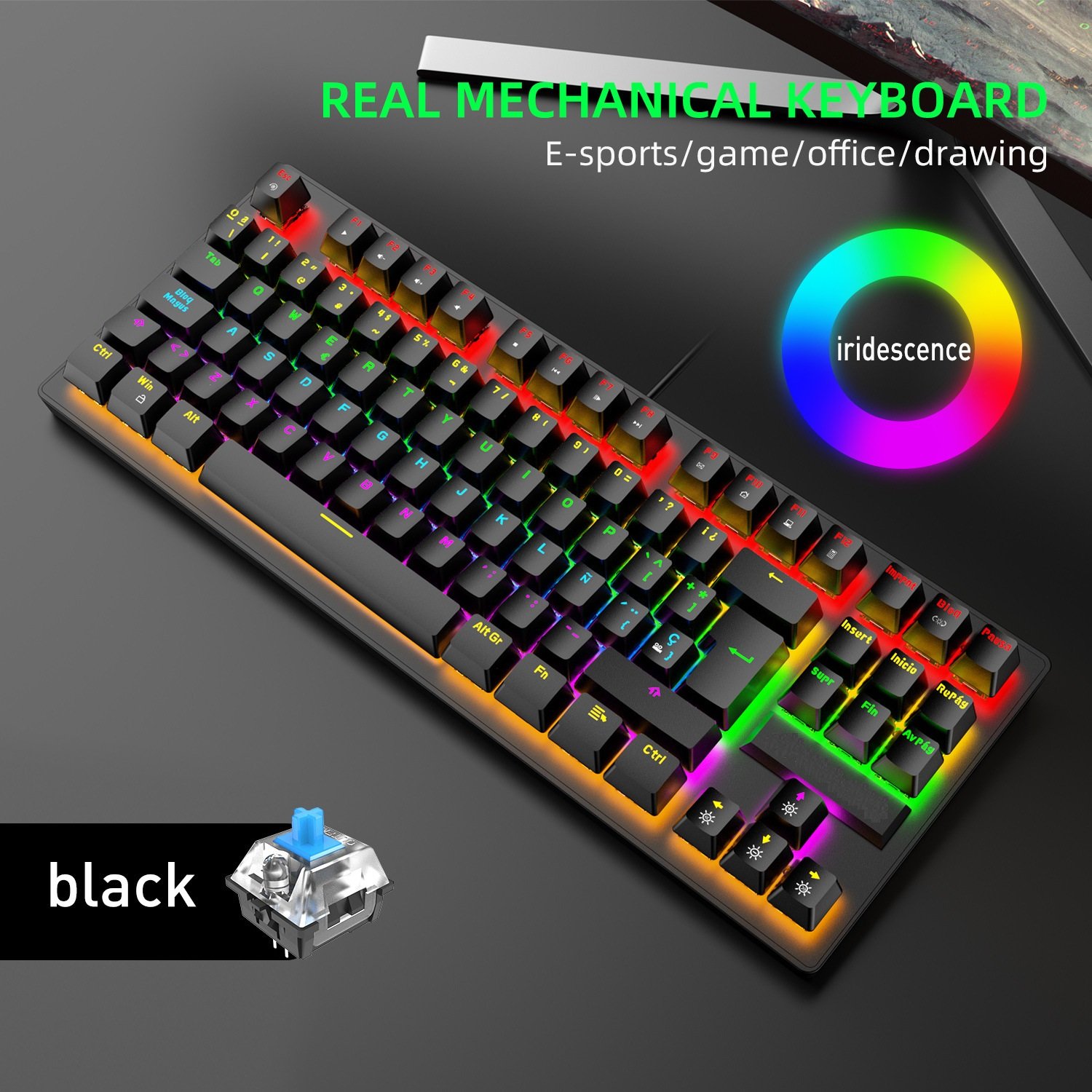 New 88 Key 60% Mechanical Gaming Keyboard with RGB Backlight USB Wired Keyboard Blue Switch,Computer Keyboard For PC Gamer