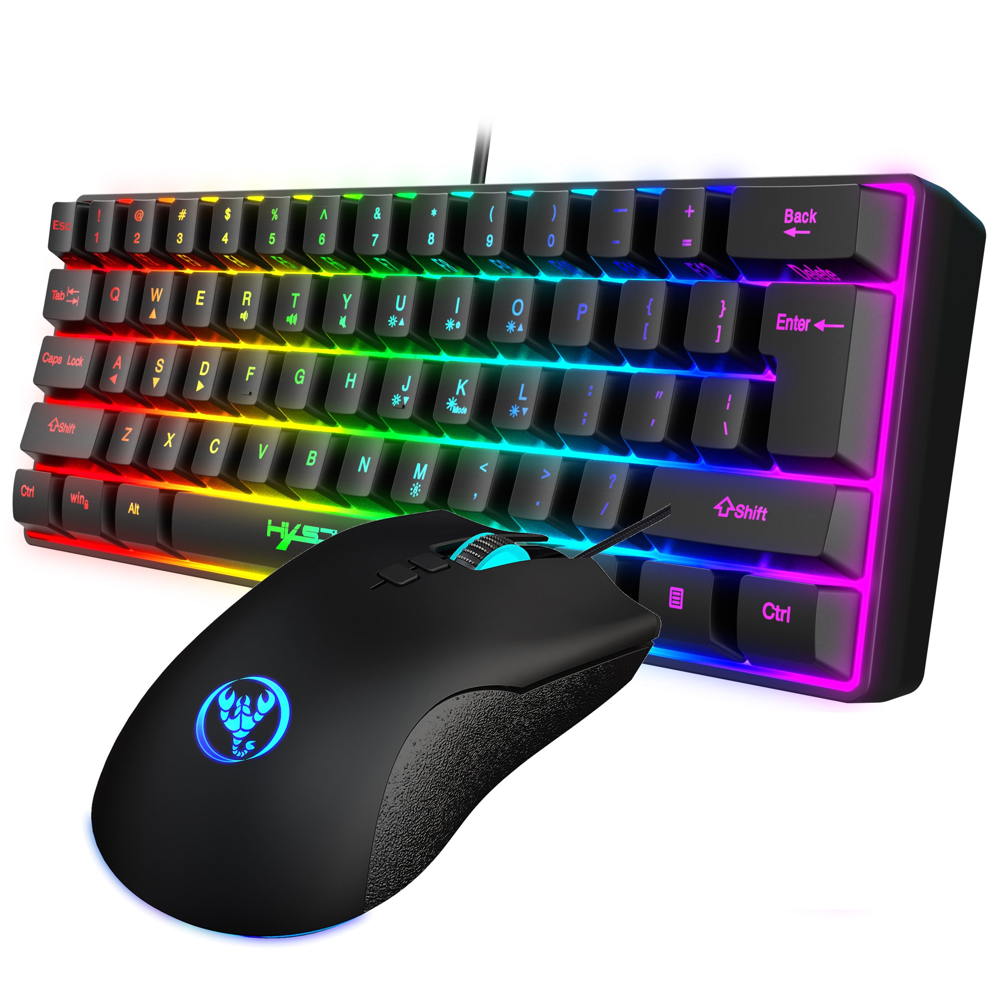 60% Wired Gaming Keyboard and Mouse Combo RGB Backlit Small Membrane But Mechanical Keyboard Popular RGB Mice for Gaming Office