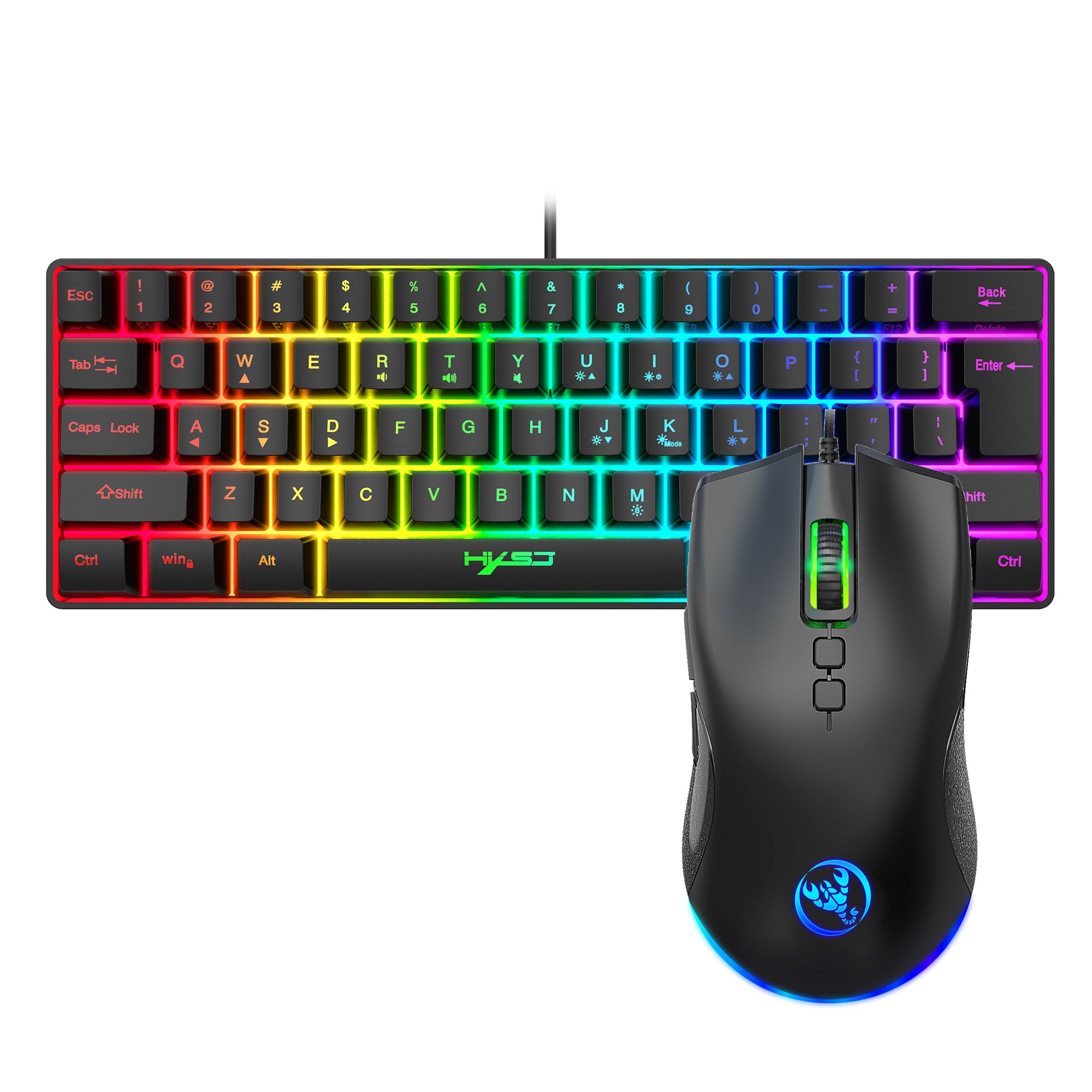 60% Wired Gaming Keyboard and Mouse Combo RGB Backlit Small Membrane But Mechanical Keyboard Popular RGB Mice for Gaming Office