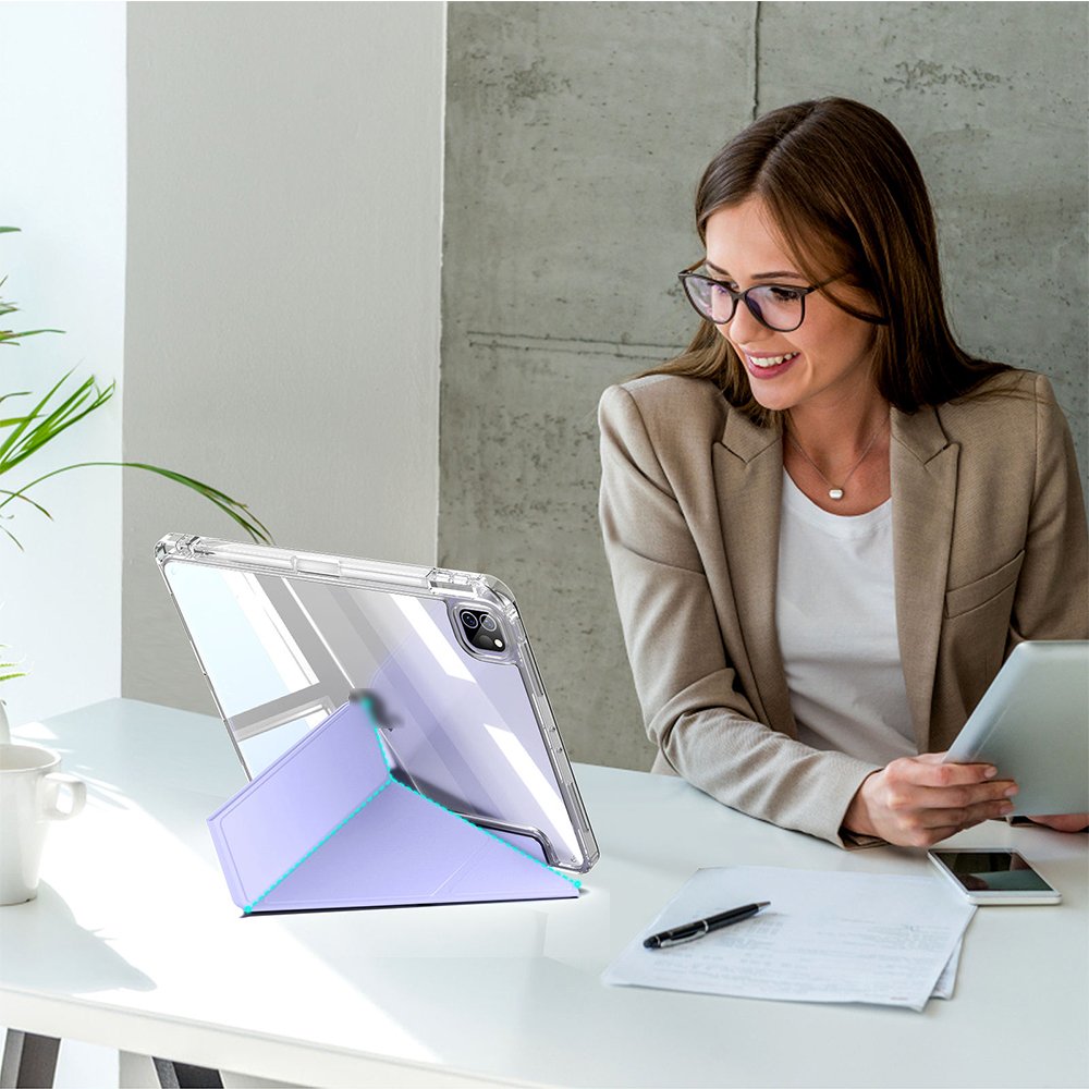 Transparent PC PU leather case with soft edges and pen slot 4-Y
