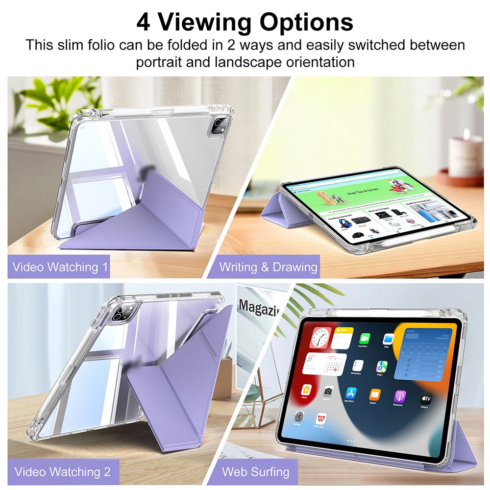 Transparent PC PU leather case with soft edges and pen slot 4-Y