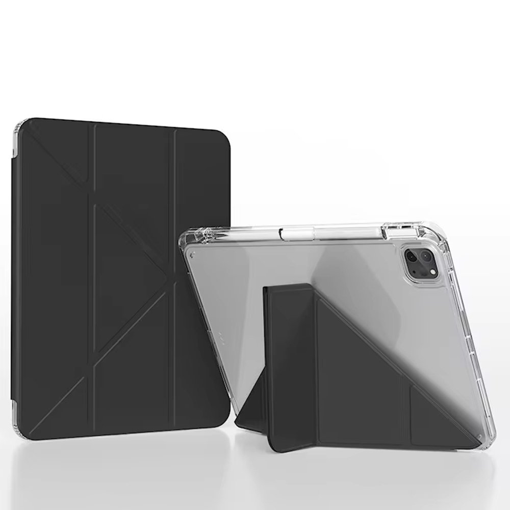 Transparent PC PU leather case with soft edges and pen slot 4-Y