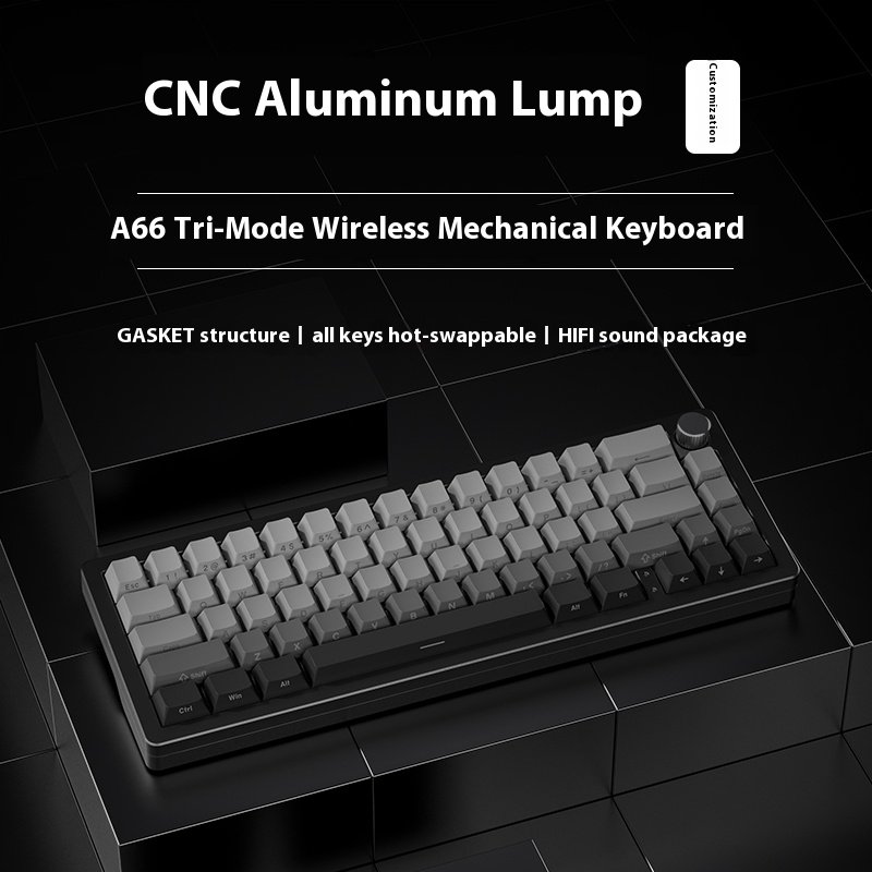XINMENG A66 Mini Gaming Mechanical Keyboard 66-Key RGB LED Aluminum Wired Keyboard with TYPE-C Interface USB Wireless for Gamers