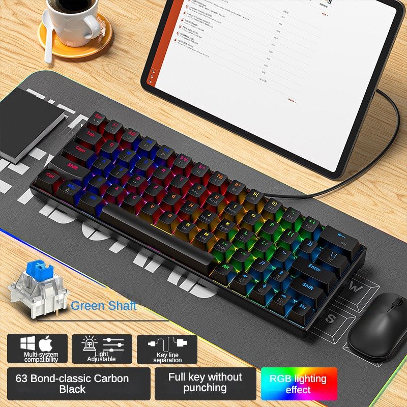 ZXX561 63 Keys Blue Red Switch Custom Keycap Mini Wired Gaming Usb 3.0 Keyboards Fashion RGB backlit optical Mechanical keyboard