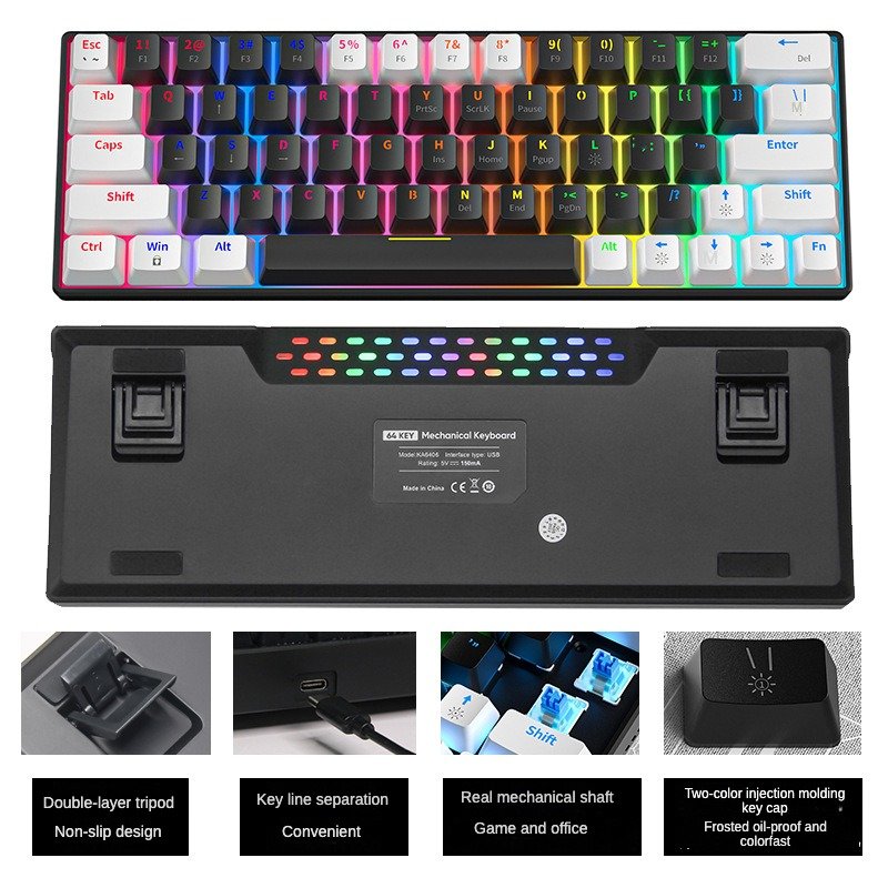 ZXX561 63 Keys Blue Red Switch Custom Keycap Mini Wired Gaming Usb 3.0 Keyboards Fashion RGB backlit optical Mechanical keyboard
