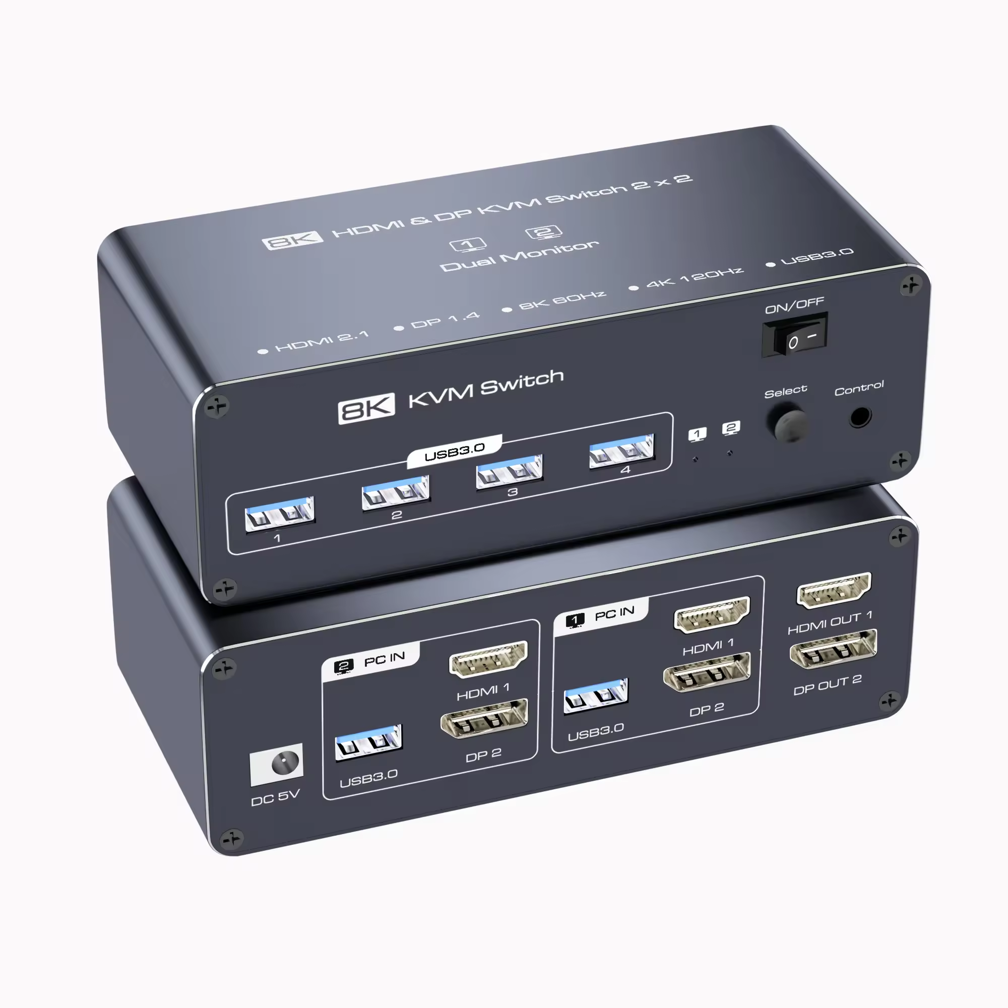 8K HDMI USB 3.0 KVM Converter 3 Monitors 2 Computers 4K 144Hz 2x3 Threefold Monitor KVM Keyboard Mouse Converter