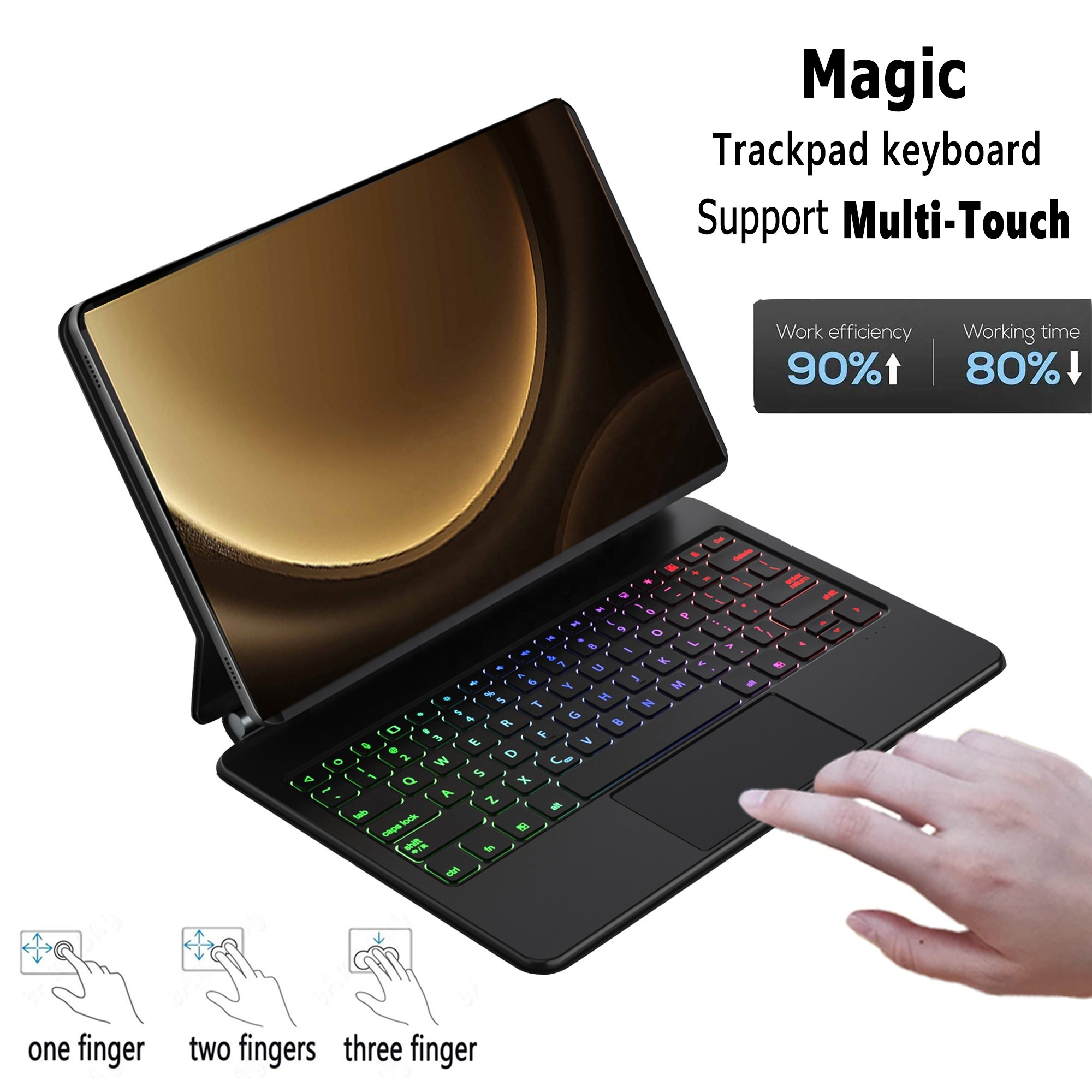 Wireless Keyboard Pu Leather Cover Magic Keyboard for Samsung Galaxy Tab S9 FE Plus S9FE+ SM-X610 SM-X616B Tablet Keyboard Case