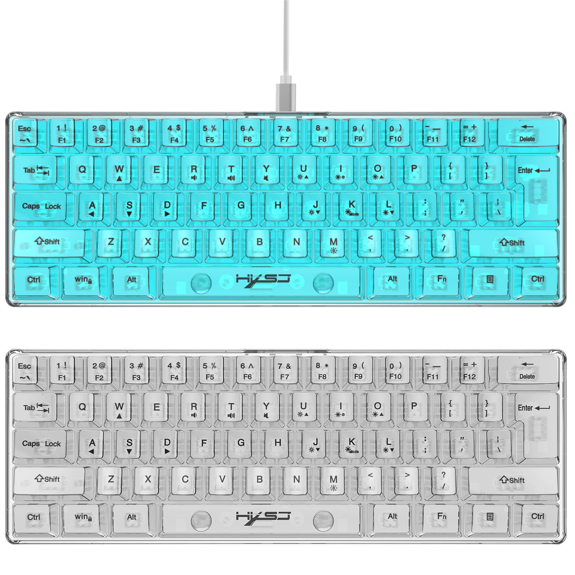 Popular choice HXSJ V700T 61 keys mini mechanical feel clear keyboard RGB ABS gaming full transparent keyboard for laptop pc