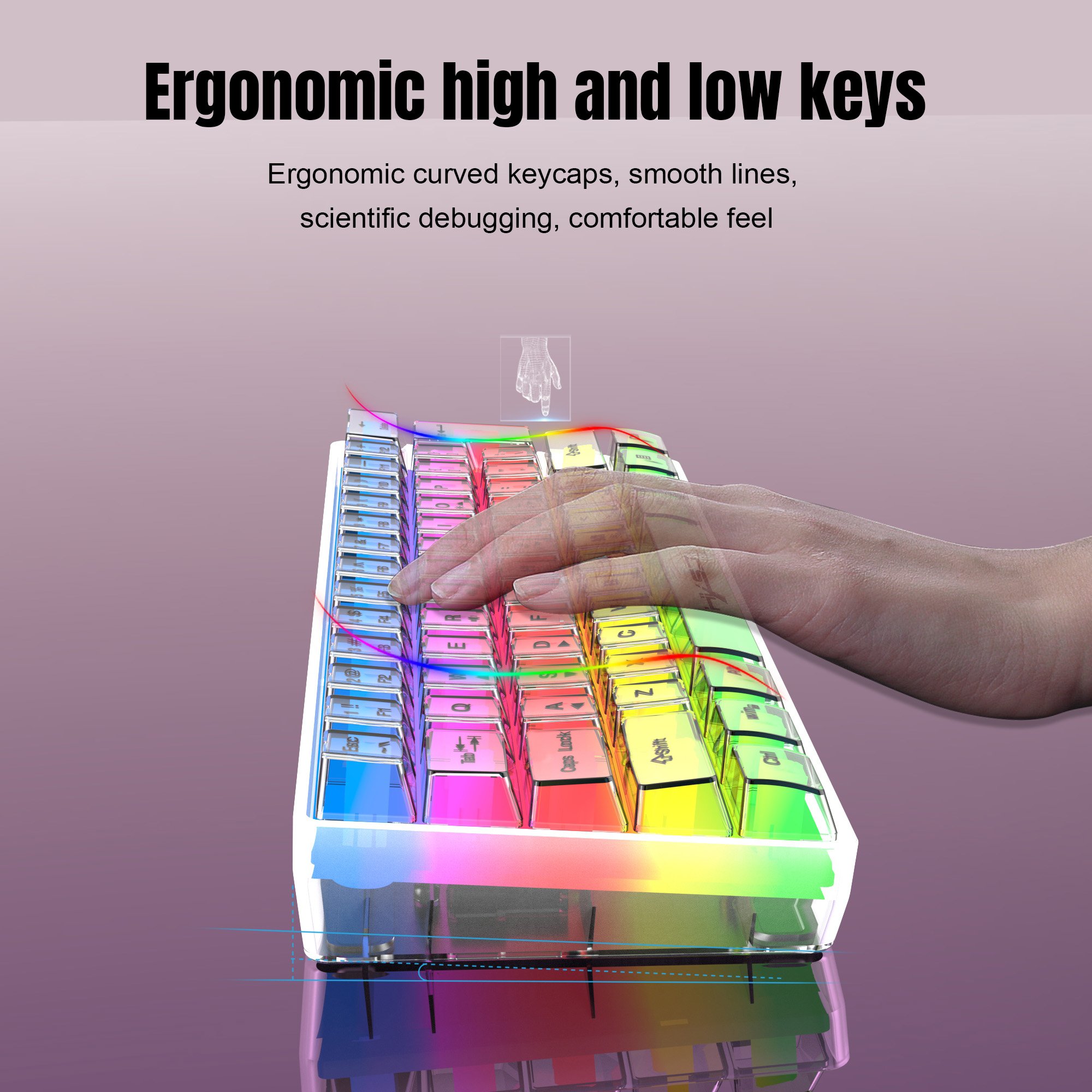 Popular choice HXSJ V700T 61 keys mini mechanical feel clear keyboard RGB ABS gaming full transparent keyboard for laptop pc